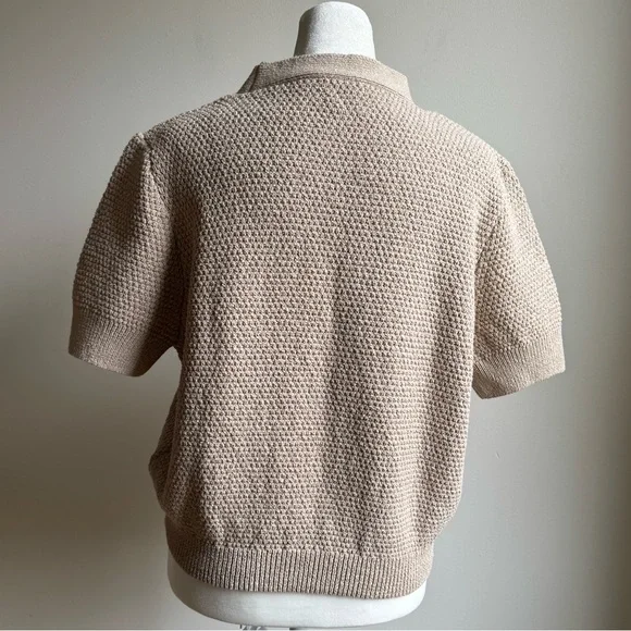 Zara Star Button Knit Women’s Cardigan Short Sleeve Tan Beige Size Medium - Picture 5 of 9